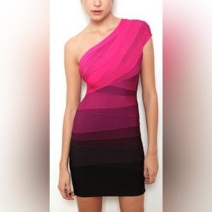 Herve Leger pink ombré one shoulder dress Size Small